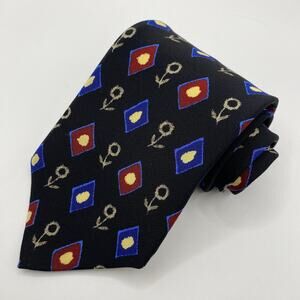Hugo Boss Italy Men's Silk Tie Necktie Black Blue Dark Floral Cottagecore Preppy
